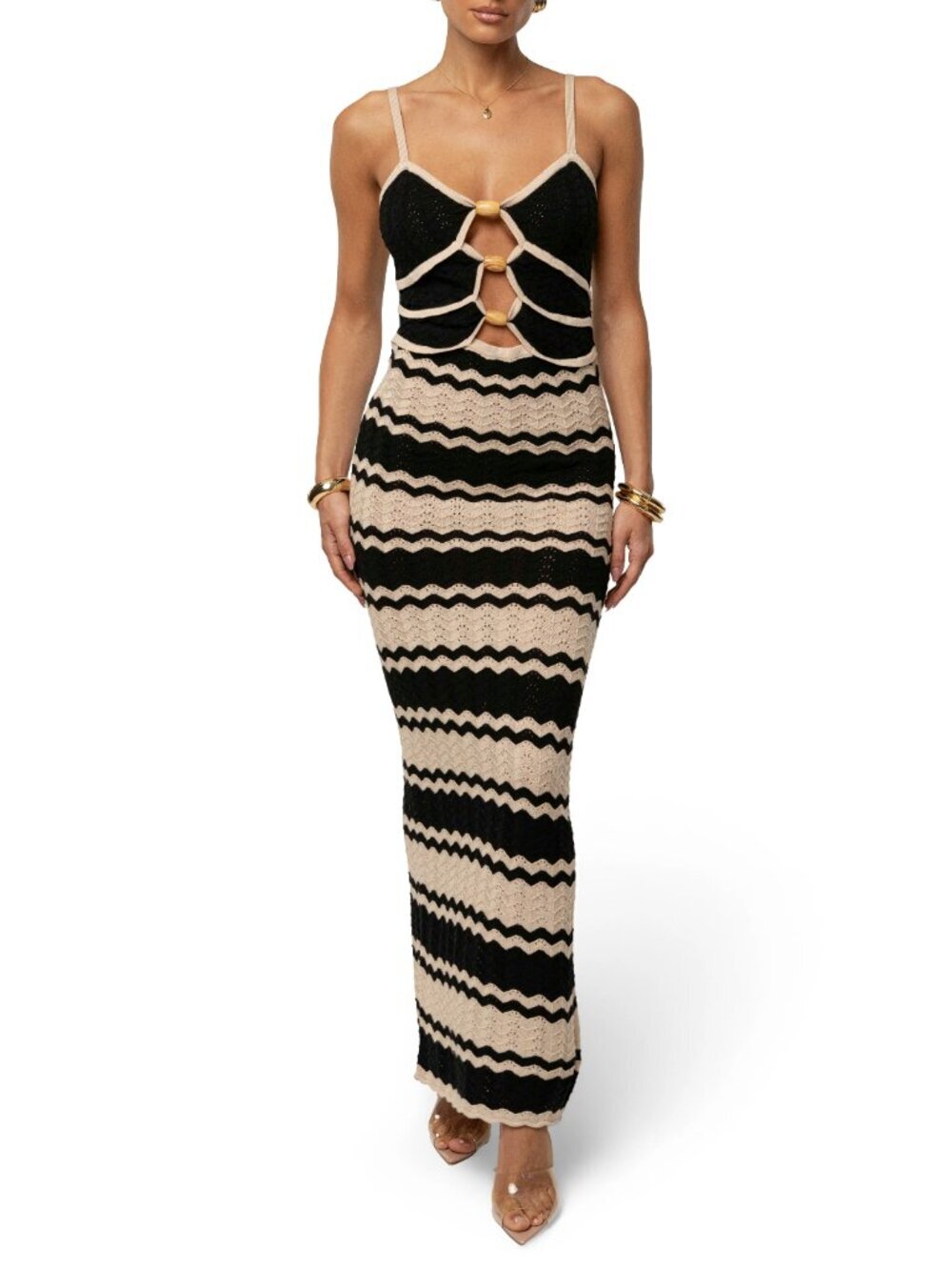 NWOT SEVEN WONDERS Shiloh Striped Cotton Crochet Knit Midi Tank Dress, Size M